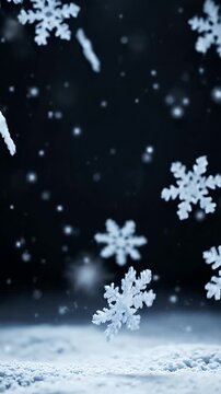 Magical Winter Snowfall Gentle Falling Snowflakes on a Dark Backdrop with Snowy Ground and Soft Light Effects