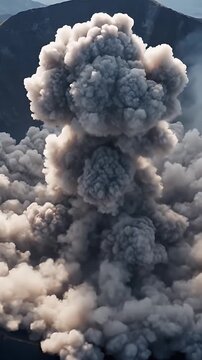 Massive Volcanic Eruption Spewing Ash and Smoke High into the Sky Above a Distant Mountainous Landscape Under Natural