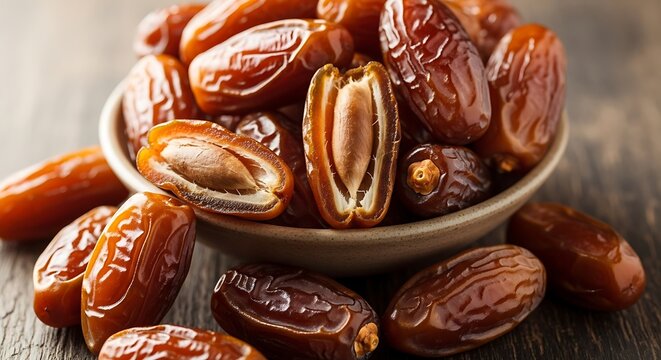 Dates in a Bowl on Wooden Table kurma