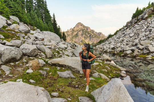 Woman Backpacking in Summer