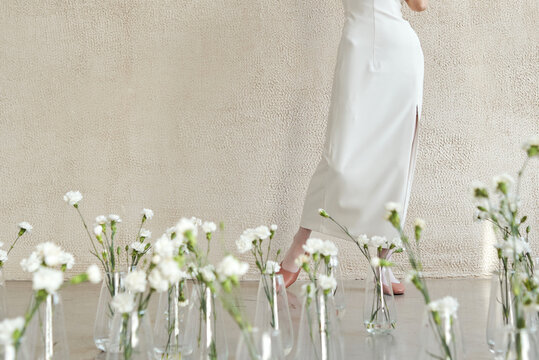 White flowers arranged in vases 