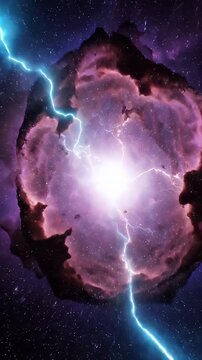 Vibrant Nebula in Deep Space with Electrical Bolts Illuminating Cosmic Dust and Distant Stars