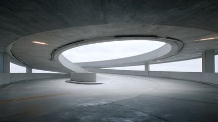 Concrete Spiral Ramp Architecture With Open Sky