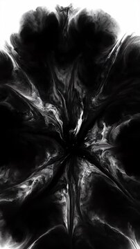 Abstract Black Ink Bloom Abstract Design on White Background