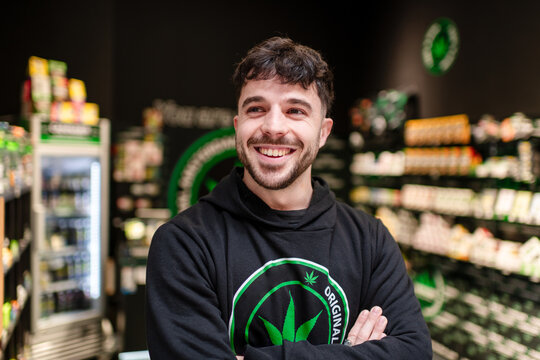 Happy cbd cannabis shop employee