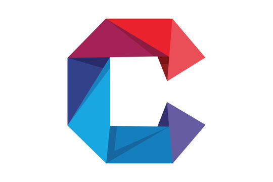 Geometric Letter C Low Poly Design