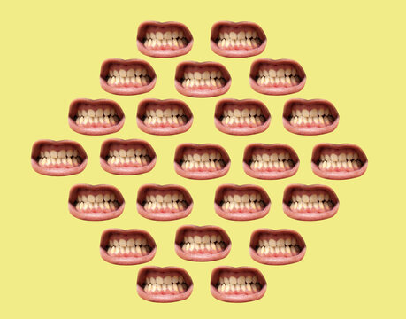 Collage with a mouths on yellow background