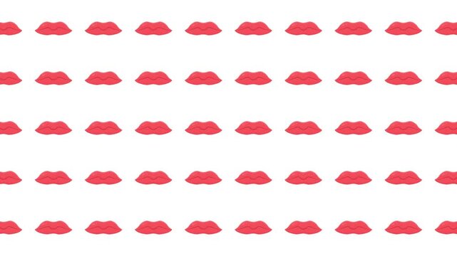 Repeating pattern of red lip shapes on white background, perfect for beauty industry designs, fashion campaigns, or valentines day graphics.