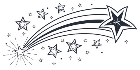 A vibrant illustration of a shooting star with a trail of smaller stars and sparkles. © Mamun