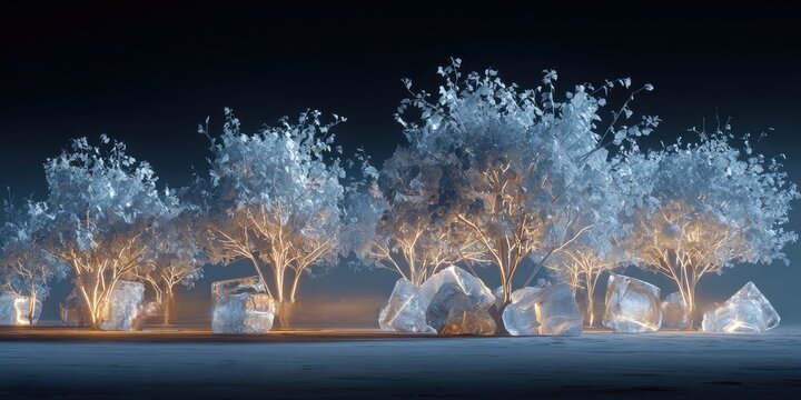Ethereal Ice Trees Illuminated by Warm Light