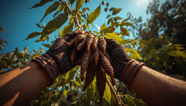 Hands Wearing Garden Gloves picking Imli (Tamarind)