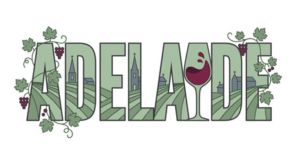 Naklejka premium Adelaide city name with vineyard and wine theme vector illustration