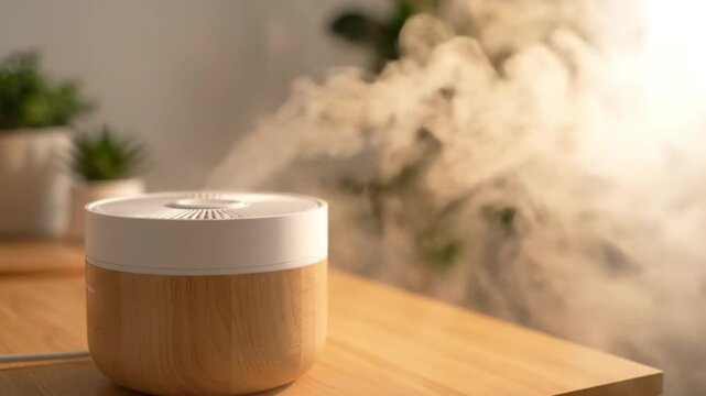 Humidifier releasing mist in warm room
