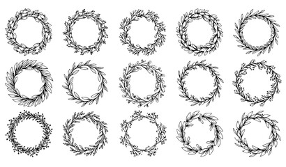 Obraz premium Vintage Hand Drawn Rustic Wreath Set – Floral Nature Vector Elements