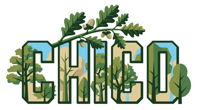 Chico California city name with nature landscape vector illustration