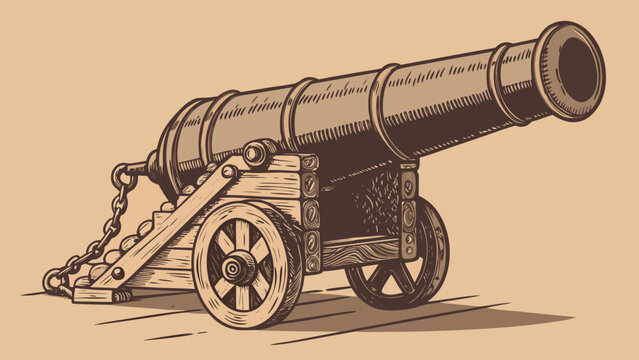 Vintage Cannon Illustration on Light Brown Background.