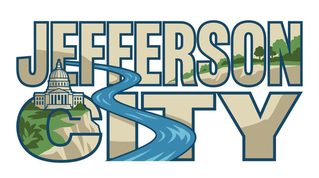 Jefferson City Missouri skyline and river landscape vector illustration