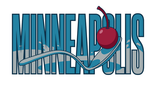 Minneapolis city name with spoon and cherry vector illustration