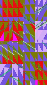 Geometric Pattern of Triangles in Purple Red and Olive Green with Subtle Green Lines