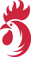 Abstract rooster head vector logo design, minimalist red cockerel silhouette icon for poultry farm, organic food, and professional restaurant branding. © Hunter