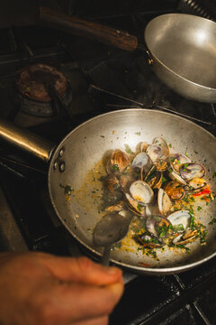 Cooking Clams in Pan