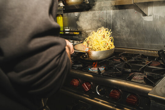 Steaming Pasta on Stove
