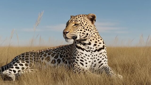 Cheetah Lying in the Grassland.