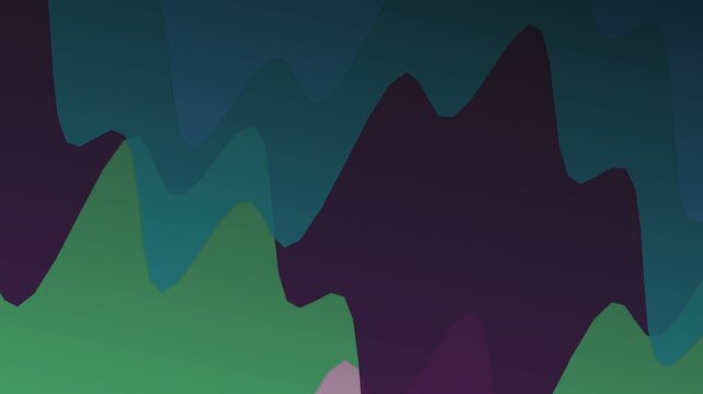 Abstract digital illustration of wavy shapes in shades of green, purple, and blue on a white background.