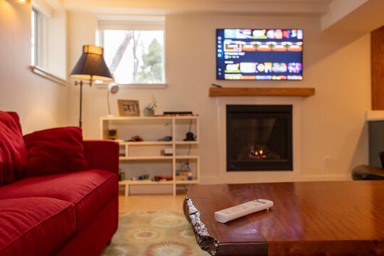 Streaming tv content screen at home living room 