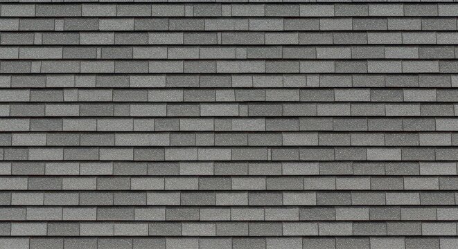 Close-up seamless texture of layered grey asphalt roofing shingles. Ideal uniform abstract background for construction and home repair concepts, gray, silver, structure