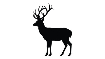 Obraz premium A black silhouette of a deer with large antlers isolated on white background, Vector
