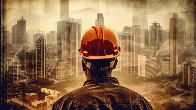 Construction Worker Overseeing Urban Skyline