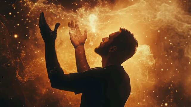 Silhouette Man Praying in Golden Light