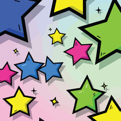 Fototapeta premium Colorful, comic-style illustration featuring various five-pointed stars