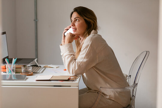 Working at Home Office Phone Conversation