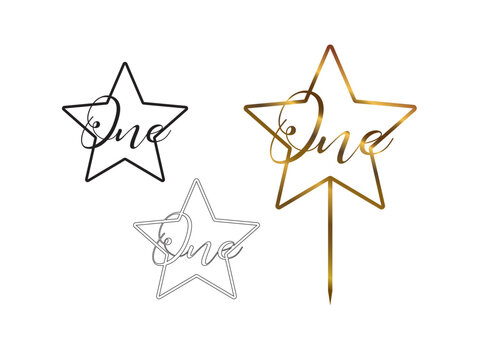 One Cake Topper with Star Frame &ndash; First Birthday Cut File for Laser Cutting. 1 Cake Topper