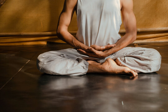 Close-Up of Hands in Dhyana Mudra During Meditation