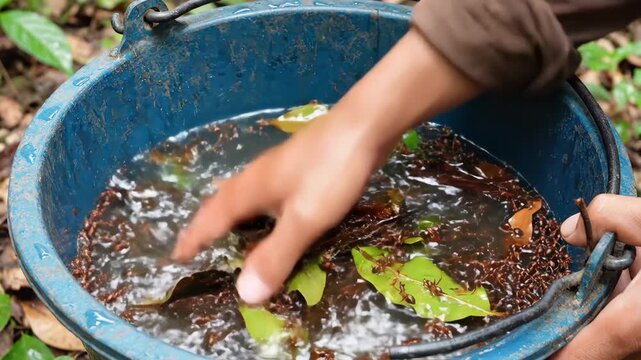 Ant Larvae Harvesting: A Traditional Culinary Process in Southeast Asia Exploration
