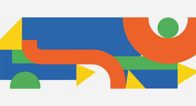 Colorful, geometric abstract art featuring various shapes and colors