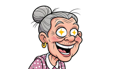 Old Woman Cartoon Excited Eyes Sparkle
