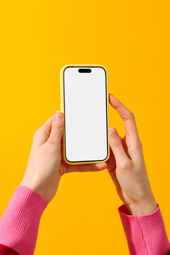 Phone Mockup with white screen Against Yellow Background