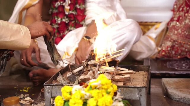 Burning of fire for havan in an Indian wedding