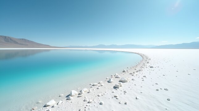 High plateau alkali lake with zircon crystals on shore