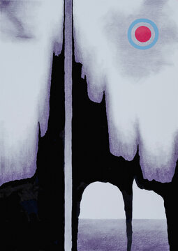 A mixed-media (ink, paint, pencil) fantasy landscape