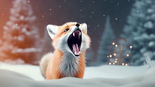 Adorable Red Fox Cub in Winter