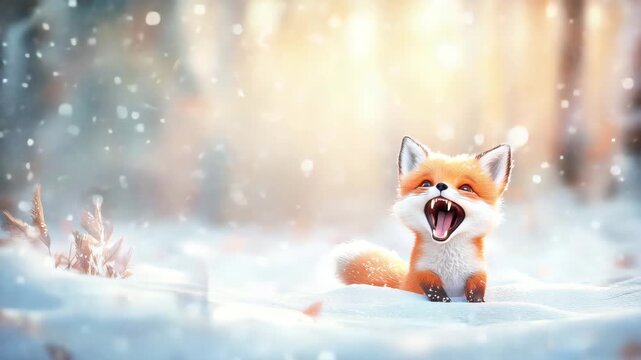 Adorable Red Fox Cub in Winter