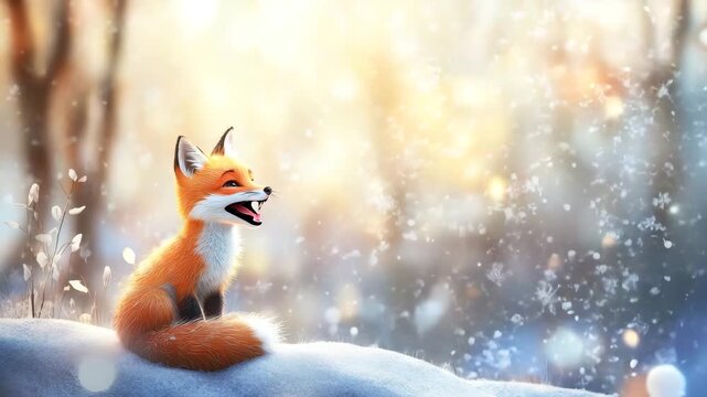 Cute Baby Fox Playing in Snow