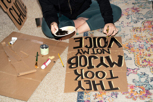 Federal Worker Making Protest Sign 