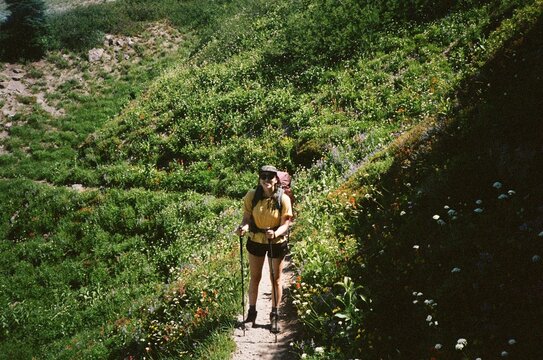 woman hiking around mt. hood in oregon