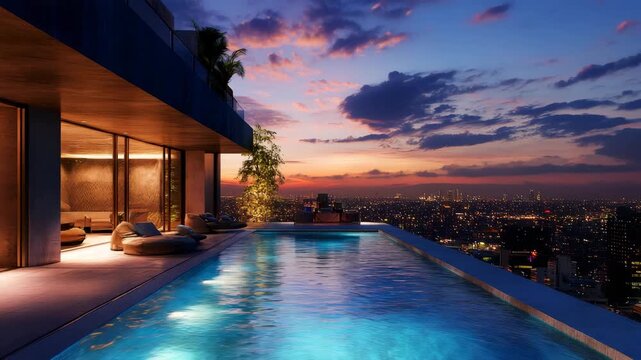 Luxury Rooftop Pool At Sunset